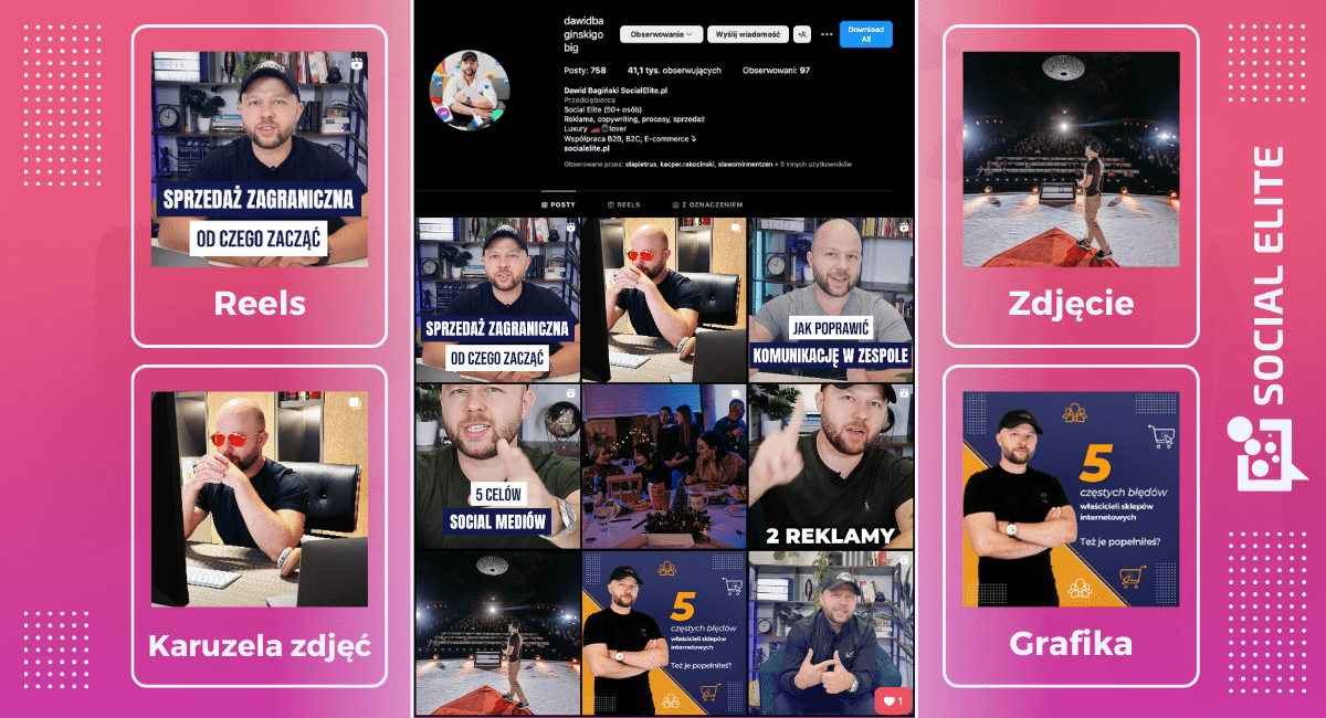 marketing na instagram - widok feeda firmowego konta Dawida Bagińskiego