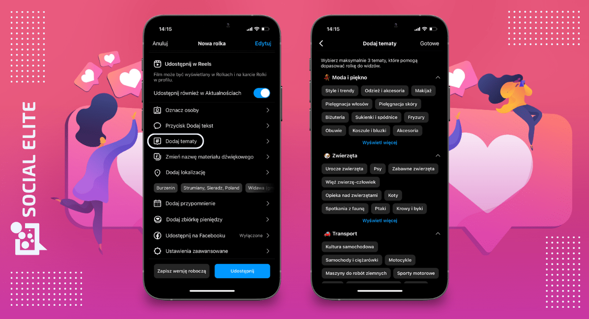 marketing na instagram - jak dodać tematy do rolki na instagramie