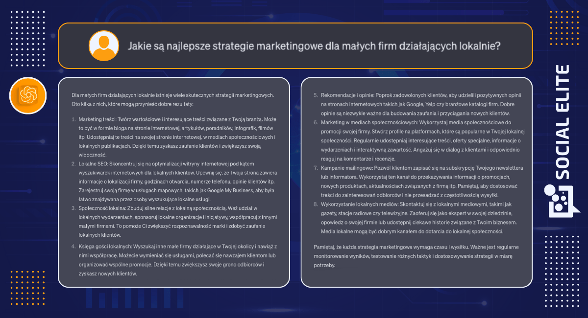 Jak tworzyć teksty z Chat GPT - przykład odpowiedzi Chata na jednoznaczne zapytanie