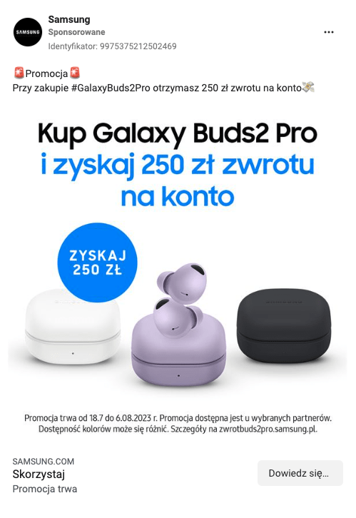 mobile first social media - Przykład kreacji reklamowej firmy Samsung