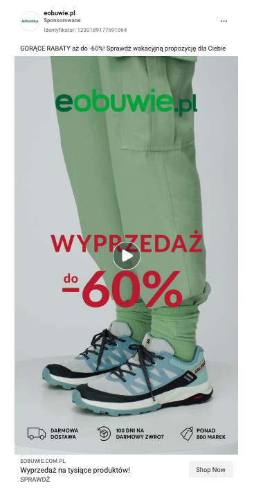 reklama mobilna - przykład reklamy sklepu eobuwie.pl