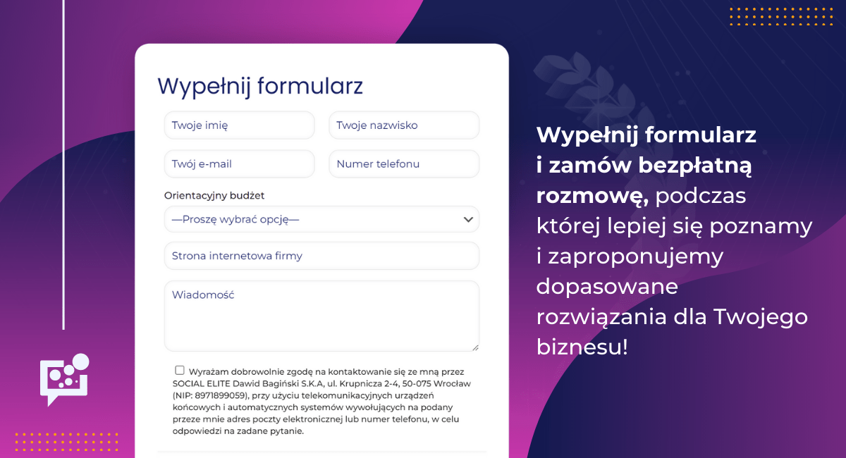 zachęta do skorzystania z bezpłatnej konsultacji marketingowej - Social Elite