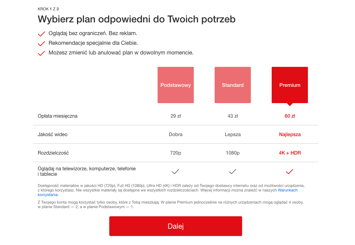 plany subskrypcji na platformie Netflix