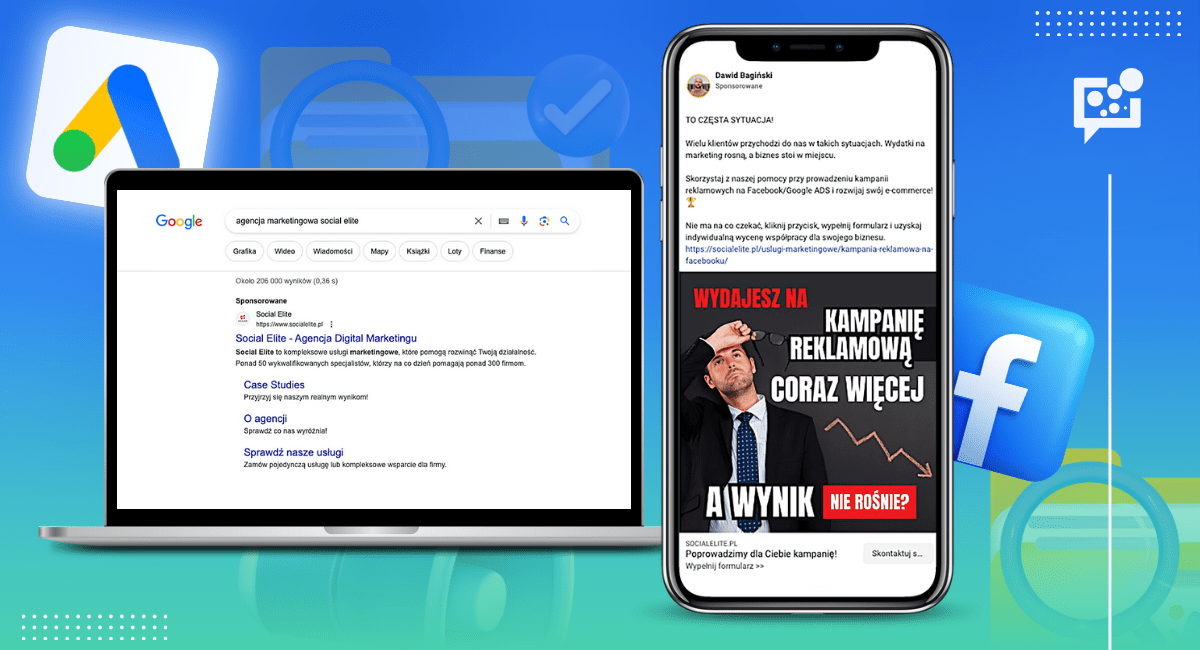 przykładowe reklamy fb ads i google ads Social Elite