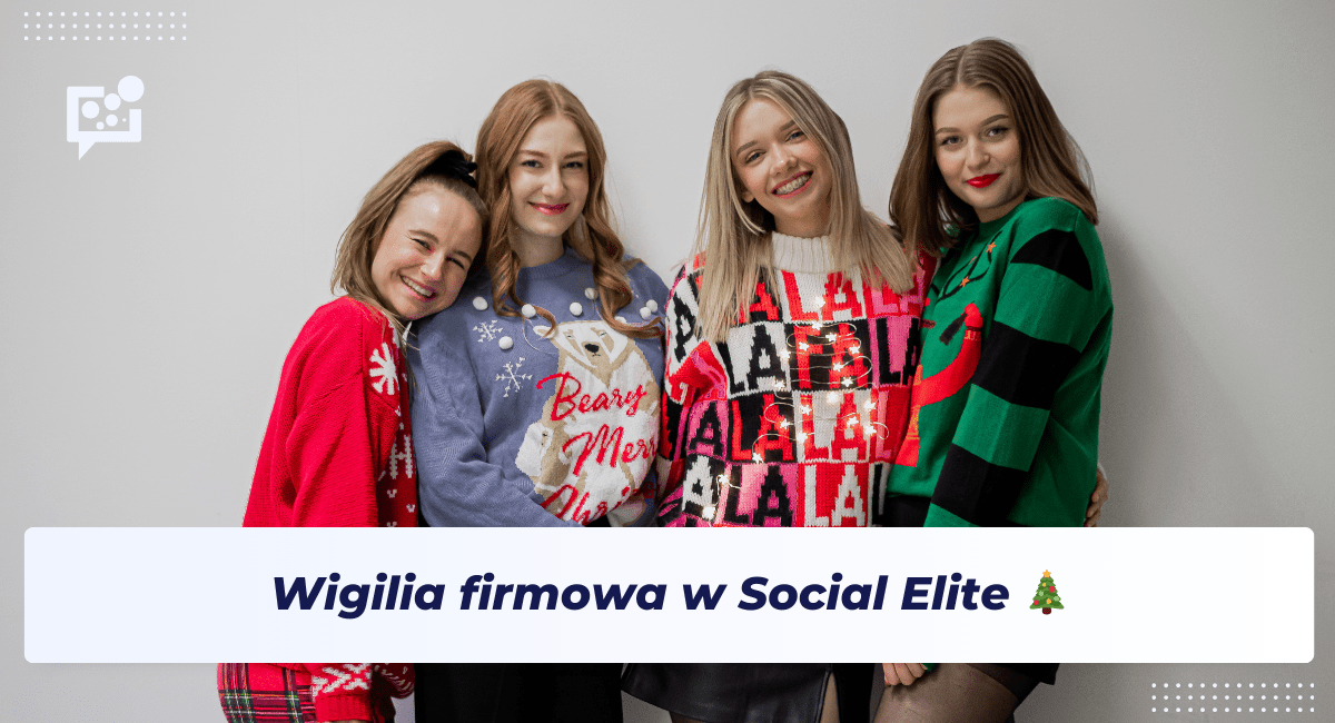 baner artykułu o wigilii firmowej w Social Elite - młode dziewczyny w świątecznych strojach