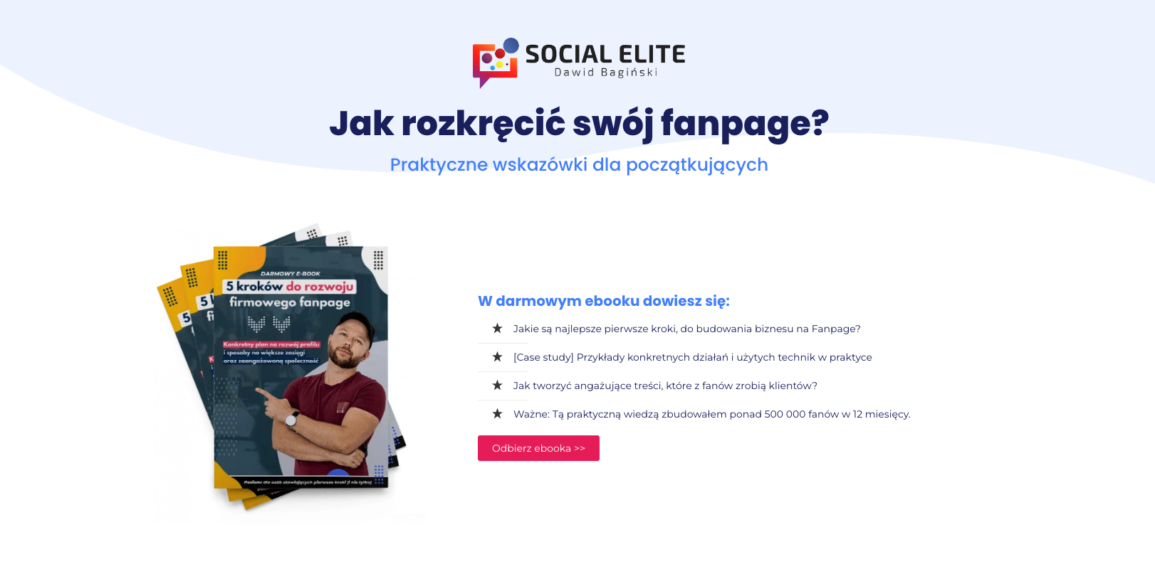 przykładowy landing page ze strony Social Elite